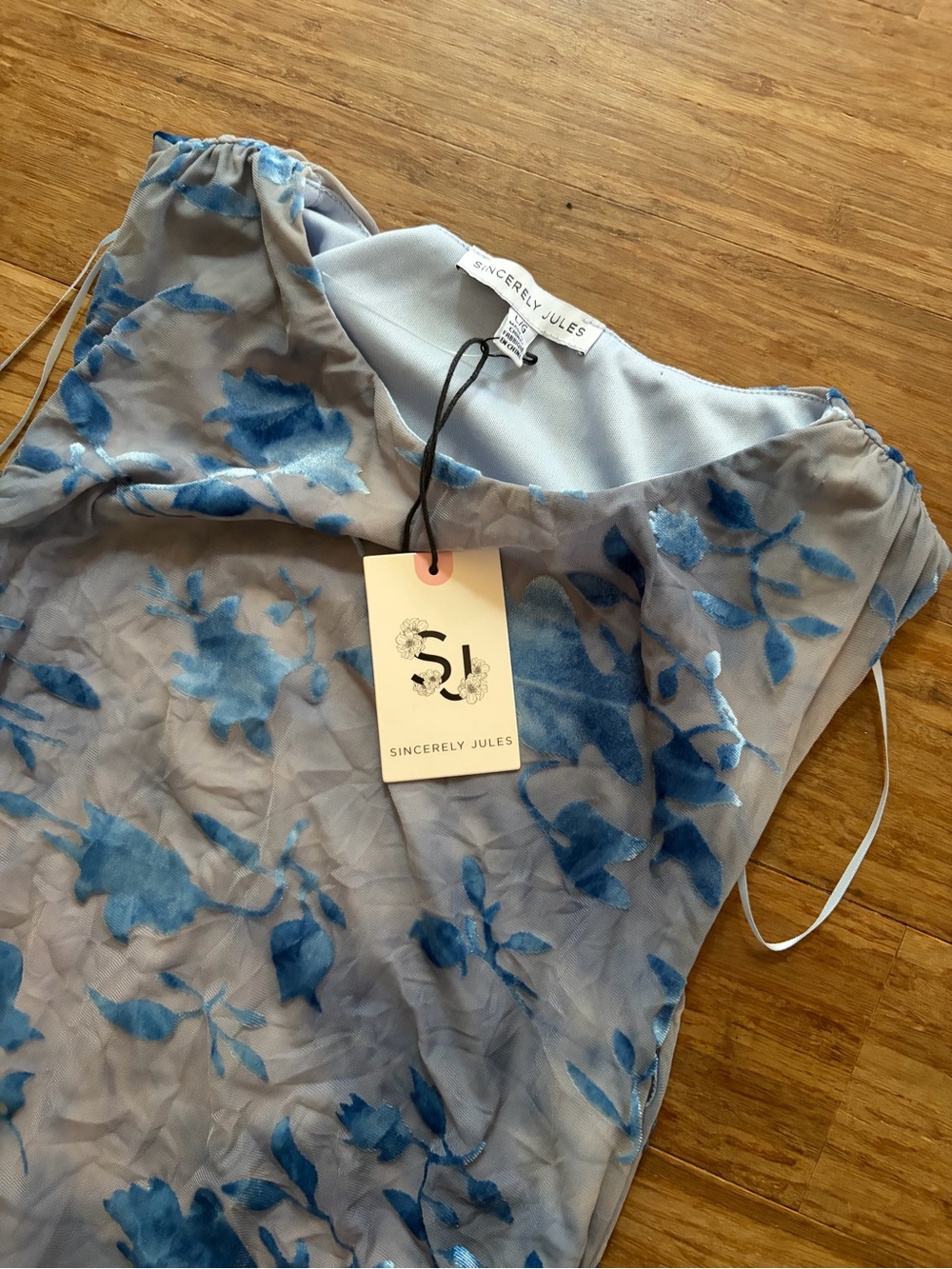 NWT Sincerely Jules blue floral burnout velvet mesh whimsigoth dress, sz L - Picture 4 of 4